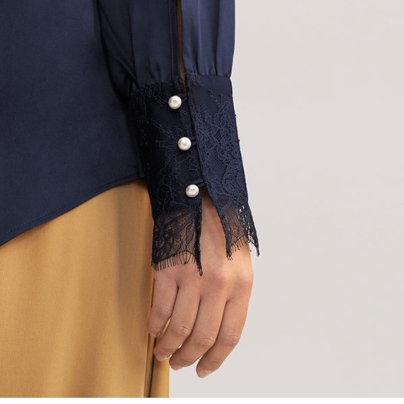 LilySilk X MIM Women's Lace Silk Blouse with Removable Bow - Picture 6 of 12